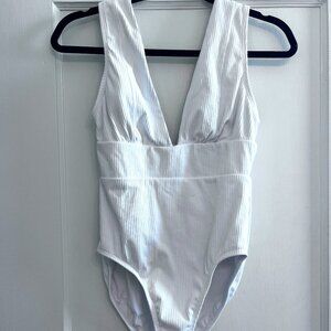 Andie Swim Mykonos One Piece LT Long Torso XS Ribbed White